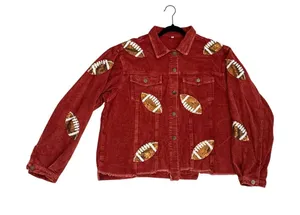 Game Day Football Oversized Cropped Corduroy Sequin Red Jacket Size XL thumbnail 1