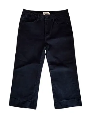 Umgee Black Denim Wide Leg Cropped Raw Hem Pants J4040 thumbnail 1