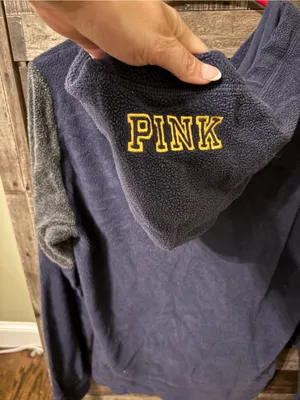 PINK Victoria's Secret Navy Zip-Up Hoodie with Yellow WVU Logo thumbnail 4