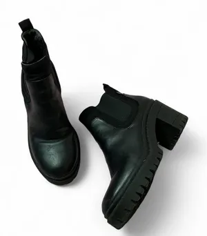 Black Lug Sole Chelsea Boots Chunky‎ Heel Platform Ankle Booties Women's Shoes thumbnail 1