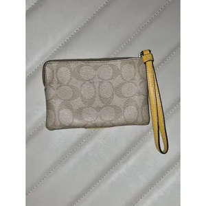 Coach Signature Canvas Wristlet with Yellow Leather Trim thumbnail 4