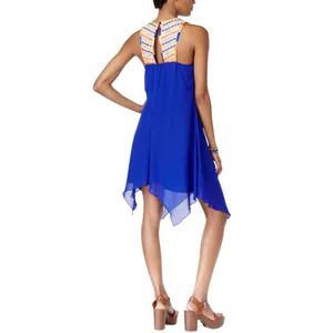 NWT City Studios Juniors Embroidered Handkerchief-Hem Shift Dress 2XS Blue thumbnail 2