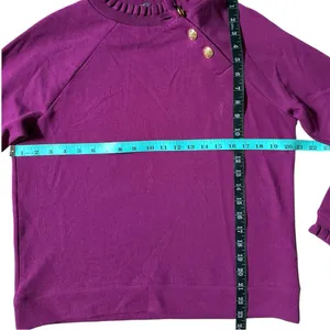 Talbots Ruffle Trim Raglan Purple Sweater Gold Buttons Cottage Boho Size Medium thumbnail 4