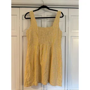 Old Navy yellow gingham plaid linen square neck mini dress large thumbnail 7