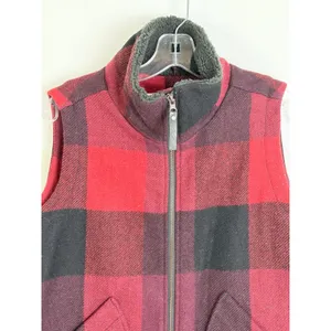 Woolrich Buffalo Plaid Wool Blend Zip Vest Red Black Women's L thumbnail 3