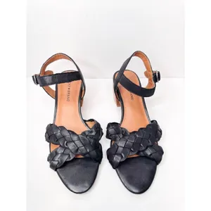 Lucky Brand Sandals Size 6‎ Black Leather Braided Open Toe Block Heel thumbnail 4