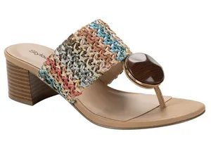 NWT Style & Co. Embellished Raffia Thong Block Heel Sandals Multi Brown 9M thumbnail 1