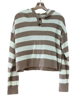 Poof Apparel Brown and Cream Striped Sweater thumbnail 1