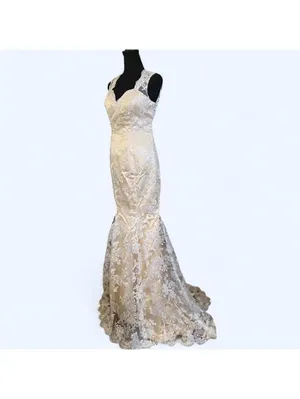 Vintage Lace Mermaid Gown Fairycore Bridal Prom Dress Size US 4 💗 thumbnail 2