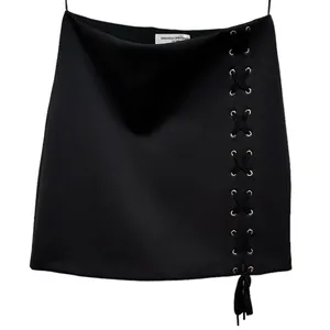 Amanda Uprichard Black Grommet Lace Up Side Biker Gothic Rocker Mini Skirt L thumbnail 2