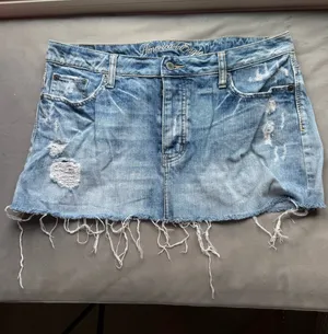 American Eagle Light Blue Denim Mini Skirt with Embroidered Waistband thumbnail 1