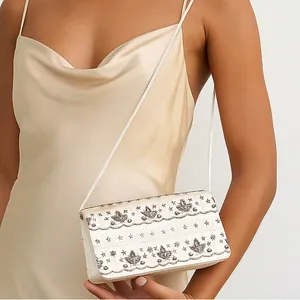 Vintage La Regale Beaded Satin Evening Bag Cream Brown Artsy‎ Fairycore Ethereal thumbnail 1
