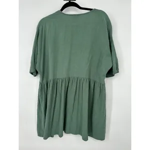 Vestique Babydoll Dress S Green Short Sleeve Button Front Pockets‎ Casual Boho thumbnail 4