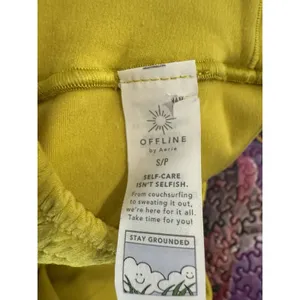 Offline by Aerie Real Me Leggings Size Small Yellow‎ 7/8 Smocked Waist Hi-Rise thumbnail 4