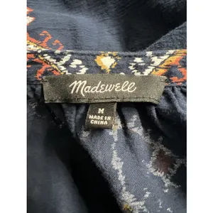 Madewell Women's Navy Embroidered Peasant Top‎ Size Medium Aztec Southwest Boho thumbnail 8