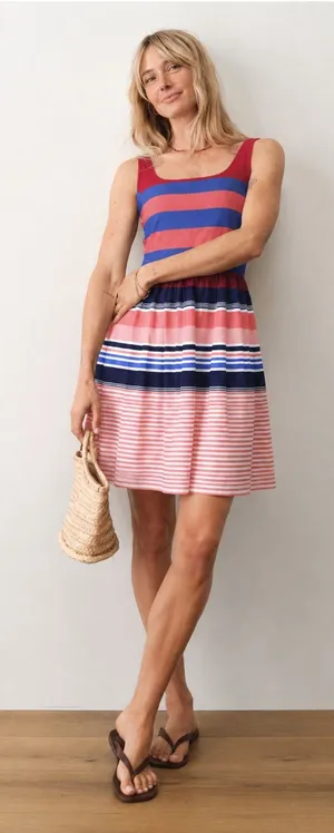 Tiana B Striped Fit & Flare Dress Size 10 Pink Blue Sleeveless Pocket Sundress thumbnail 1