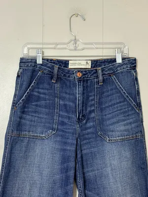 Abercrombie & Fitch Cropped Stovepipe Jeans Size 8R Wide Leg Raw Hem thumbnail 3