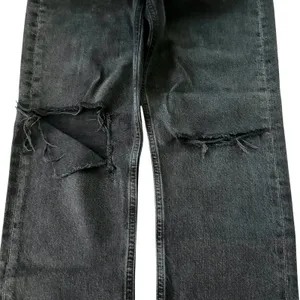 AGOLDE Riley Straight Crop Jeans Black Ripped thumbnail 6
