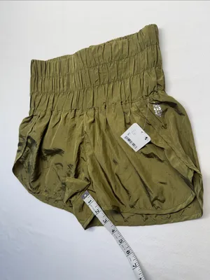 Free People Olive Smocked High-Waist Athletic Shorts thumbnail 4