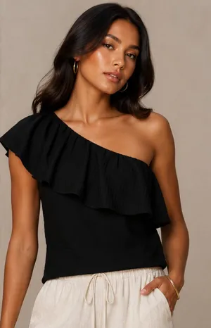 Ann Taylor Black One Shoulder Top NWOT thumbnail 1
