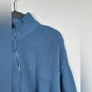 Edikted Sweater Women’s Medium Blue Cropped‎ Ribbed Quarter Zip Pullover thumbnail 6
