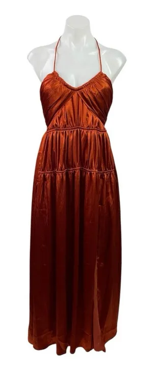 NEW Showpo Emmalyn Burnt Orange Strappy Halter Fit & Flare Maxi Dress Size 4 thumbnail 1