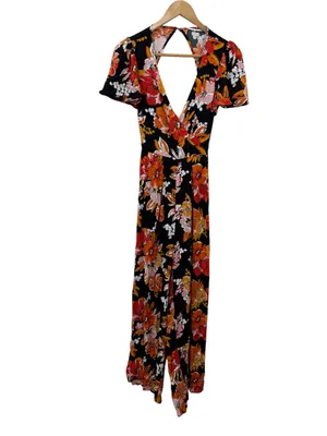 Lulu's Black Floral Wide-Leg Open-Back Jumpsuit size XS thumbnail 6