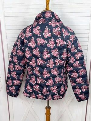 The North Face Flare Jacket Women Small Blue Pink Floral Down Puffer Coat Zip Up thumbnail 4