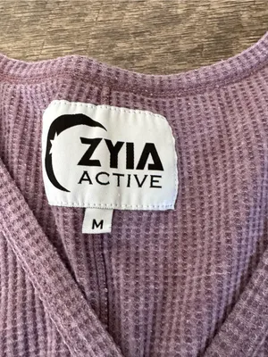 Zyia Active Don't Wake Me Purple Long Sleeve Ribbed Henley Top thumbnail 2