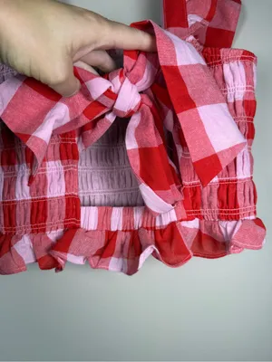English Factory Gingham Smocked Ruffle Crop Top sz M thumbnail 9