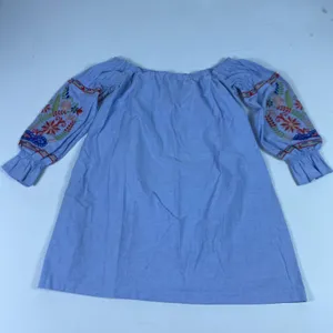 Ellison Dress Womens Large Blue Off Shoulder Embroidered Chambray Boho Floral thumbnail 10