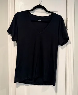 NWOT Madewell Size M Black V Neck Short Sleeve Slub Cotton Tee Shirt thumbnail 1