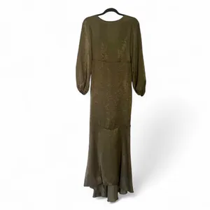 Olive Green Satin-Effect Backless Tie Maxi Dress – Long Sleeve Mermaid Silhouette thumbnail 5