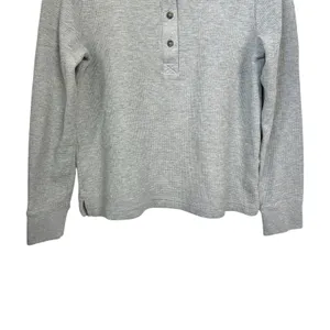 Lands’ End Womens Sz XS (2-4) Gray Waffle Knit Long Sleeve Henley Shirt Top thumbnail 3