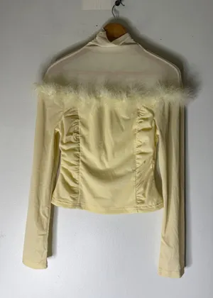 Chicwish butter yellow‎ long sleeve velvet top feather trim boho chic indie M thumbnail 1