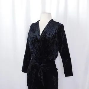 MISA Los Angeles Ophelie Black Crushed Velvet Tie Front Mini Dress Stretch Small thumbnail 6