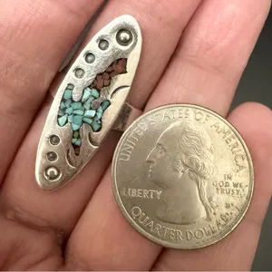 Vintage Sterling Silver Native American Turquoise Coral Chips Peyote Bird Ring 7 thumbnail 12