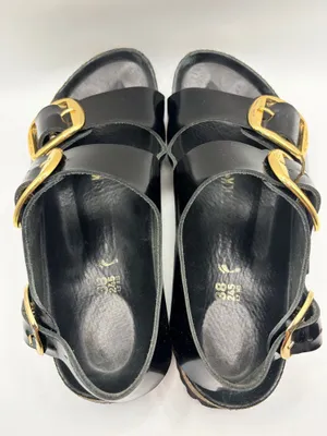 Birkenstock Milano Big Buckle Black Patent Leather Gold Quiet Luxury Sandals 38 US 7-7.5 thumbnail 5