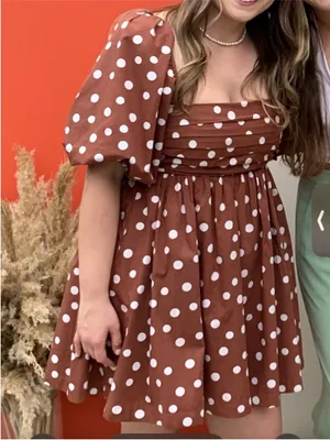 Abercrombie & Fitch Rust Polka Dot Puff-Sleeve Mini Dress thumbnail 2