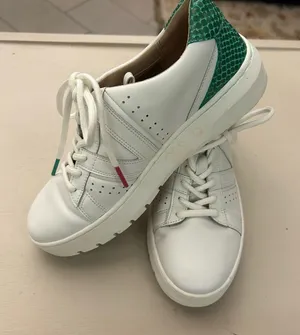 Sneakers White Leather Women's Sneakers with Green Heel Accent 6 by Vionic thumbnail 1