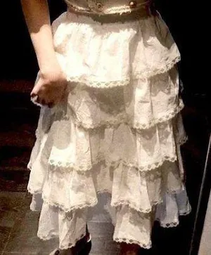 White Ivory Shabby Chic Japanese Tiered Lace Cotton Long Maxi Circle Skirt thumbnail 1