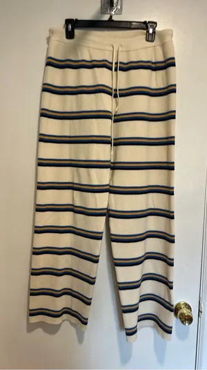 EUC Heavyweight Knit Striped Sweater Pants Sz:XL Pull-On Wide Leg lounge Ribbed thumbnail 1