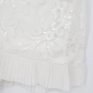 Naked Wardrobe White Sequin Floral Mini Skirt Pleated Ruffle M thumbnail 3