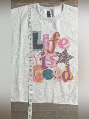 Gildan Light Gray Cropped Sweatshirt with Colorful 'Life' Graphic thumbnail 7