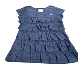 Hollister Y2K women's juniors L blue ruffle tier short sleeve‎ babydoll top VTG thumbnail 2