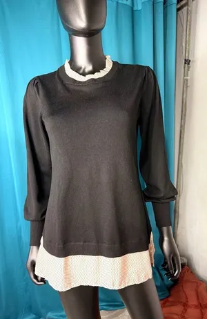 Adrianna Papell Black Pink‎ Polka Dot Layered Sweater Size S thumbnail 1