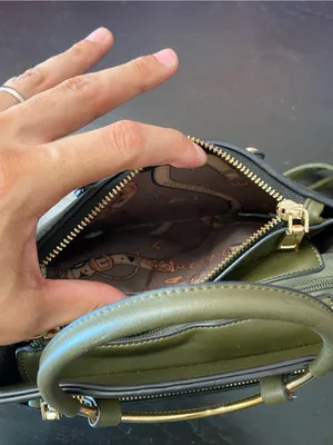 Olive Green Structured Top-Handle Women's Bag with Gold Accents thumbnail 6