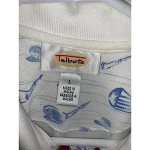 Talbots Women's Polo Shirt Golf Print White‎ Short Sleeve Size Large Casual thumbnail 4