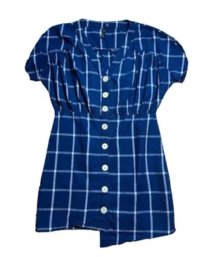Zara trf Dark Blue Windowpane Cotton Mini Dress Women’s US M thumbnail 2