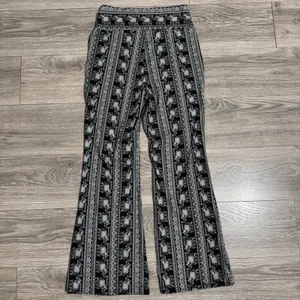 Womens Elephant Print Bell Bottom Pants Black White Boho Flare‎ Leg Stretchy XL thumbnail 5